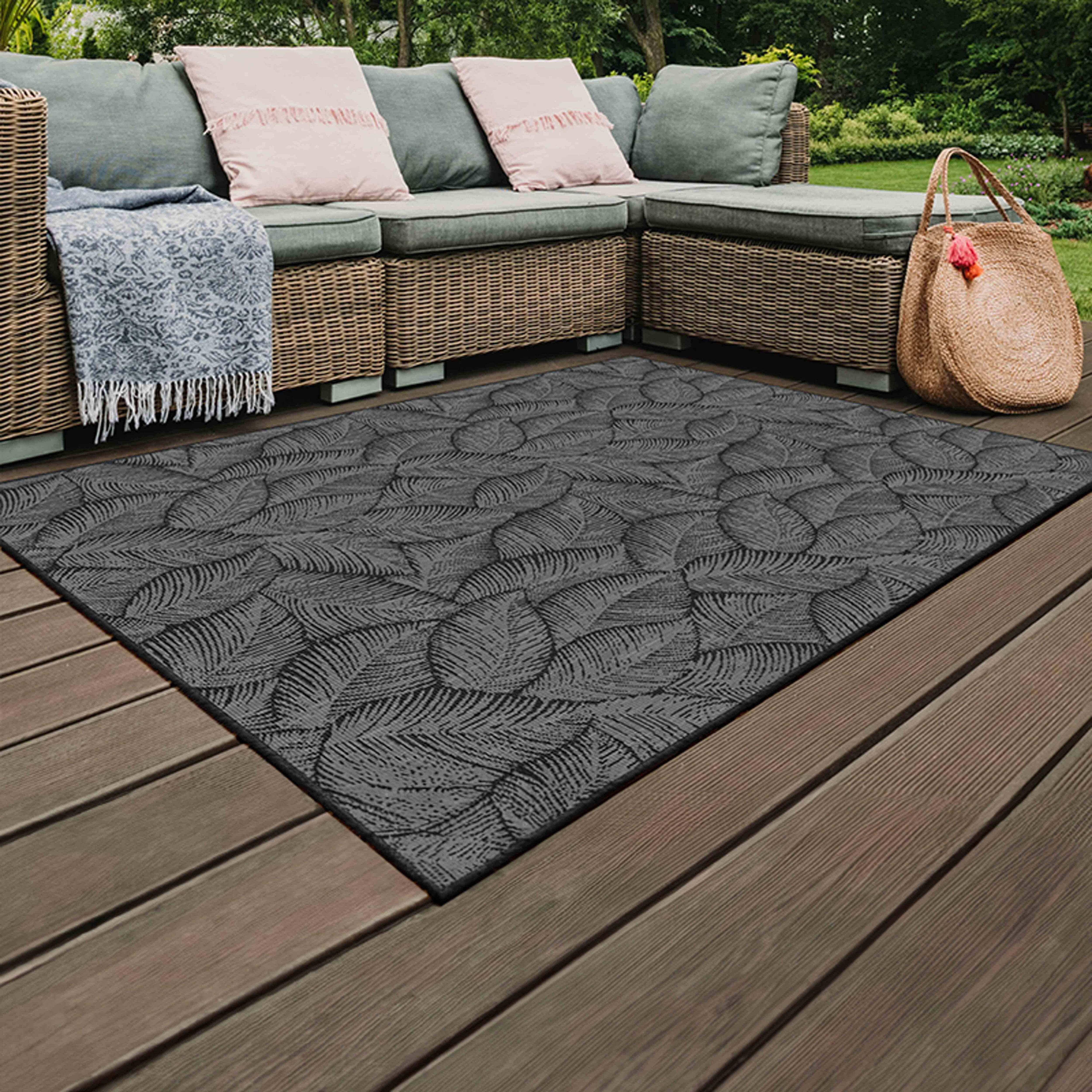 Oviala - Tapis d'extérieur en polypropylène 200 x 290 cm noir Folia - Oviala - Image 2