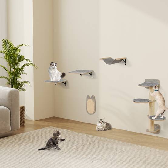 Arbre à Chat Mural Meubles avec 4 Niveaux Hamac Planche à Griffer & Tapis 2 Plateformes de Saut - Image 3