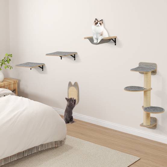 Arbre à Chat Mural Meubles avec 4 Niveaux Hamac Planche à Griffer & Tapis 2 Plateformes de Saut - Image 4