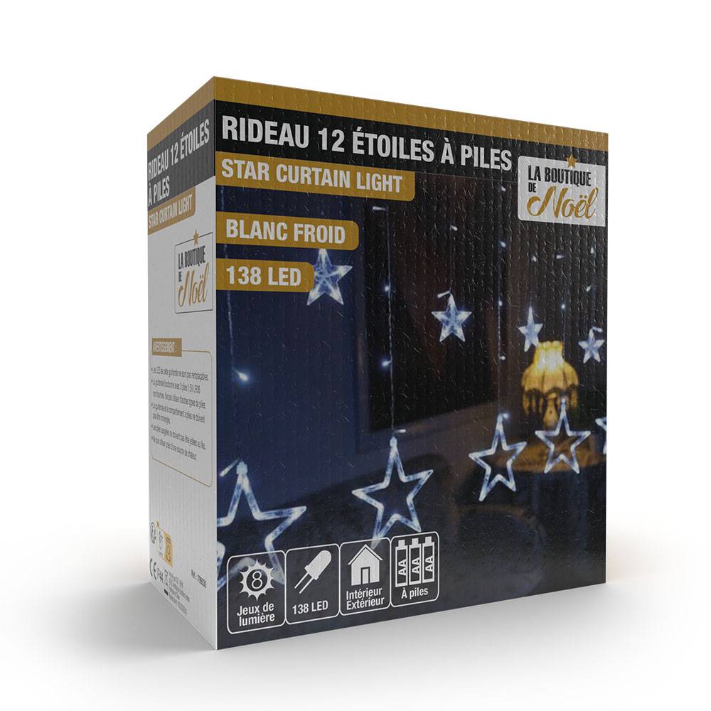 Rideaux lumineux étoilé avec LED à piles Unité Blanc Froid - Image 1