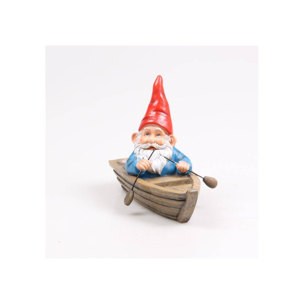 Sid - Nain de jardin en résine ballade sur l'eau Barque assis - Image 4