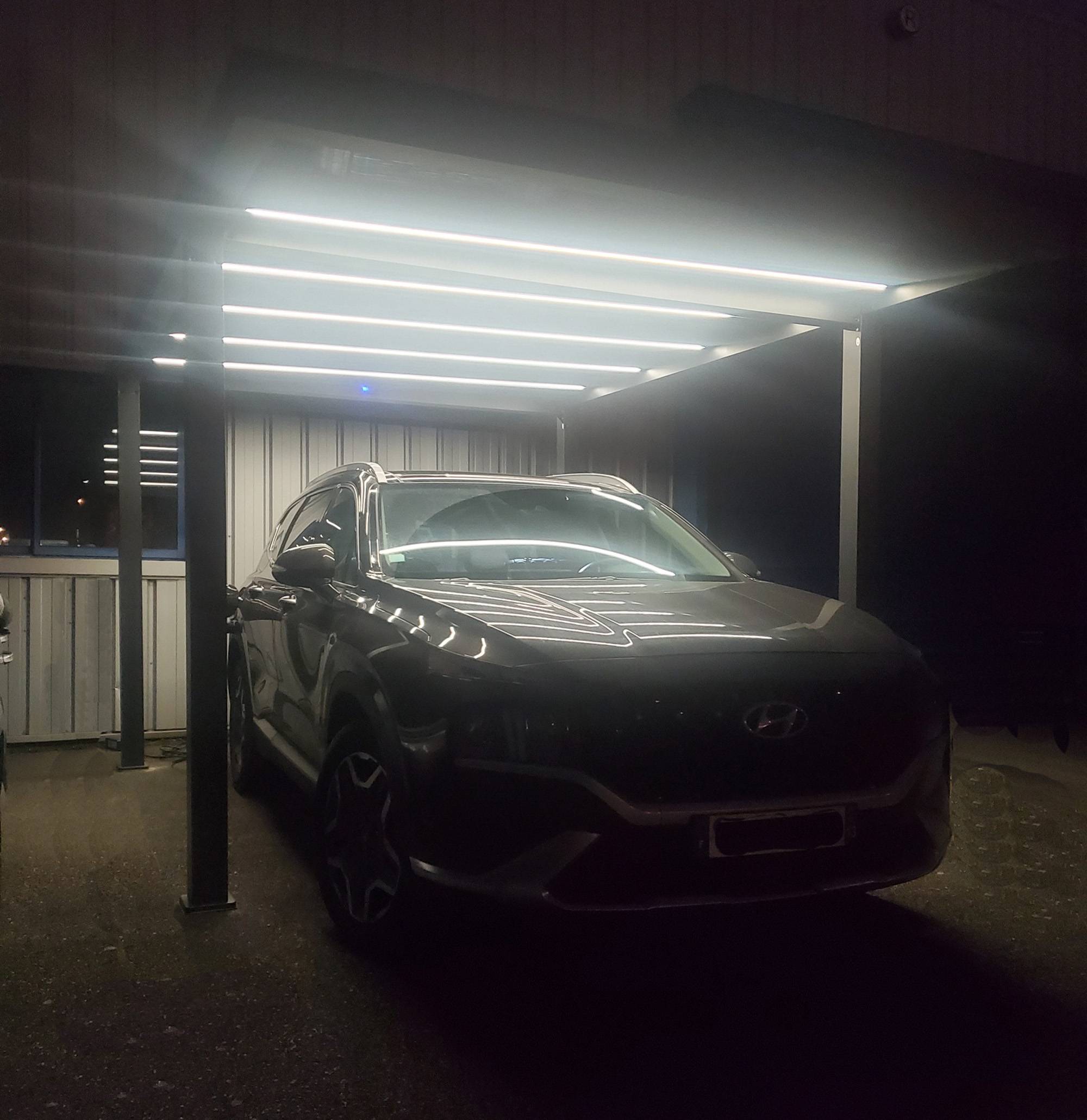 Carport aluminium 5,15mx 3m GREEN OUTSIDE coloris noir 1 place avec eclairage LED - Image 4