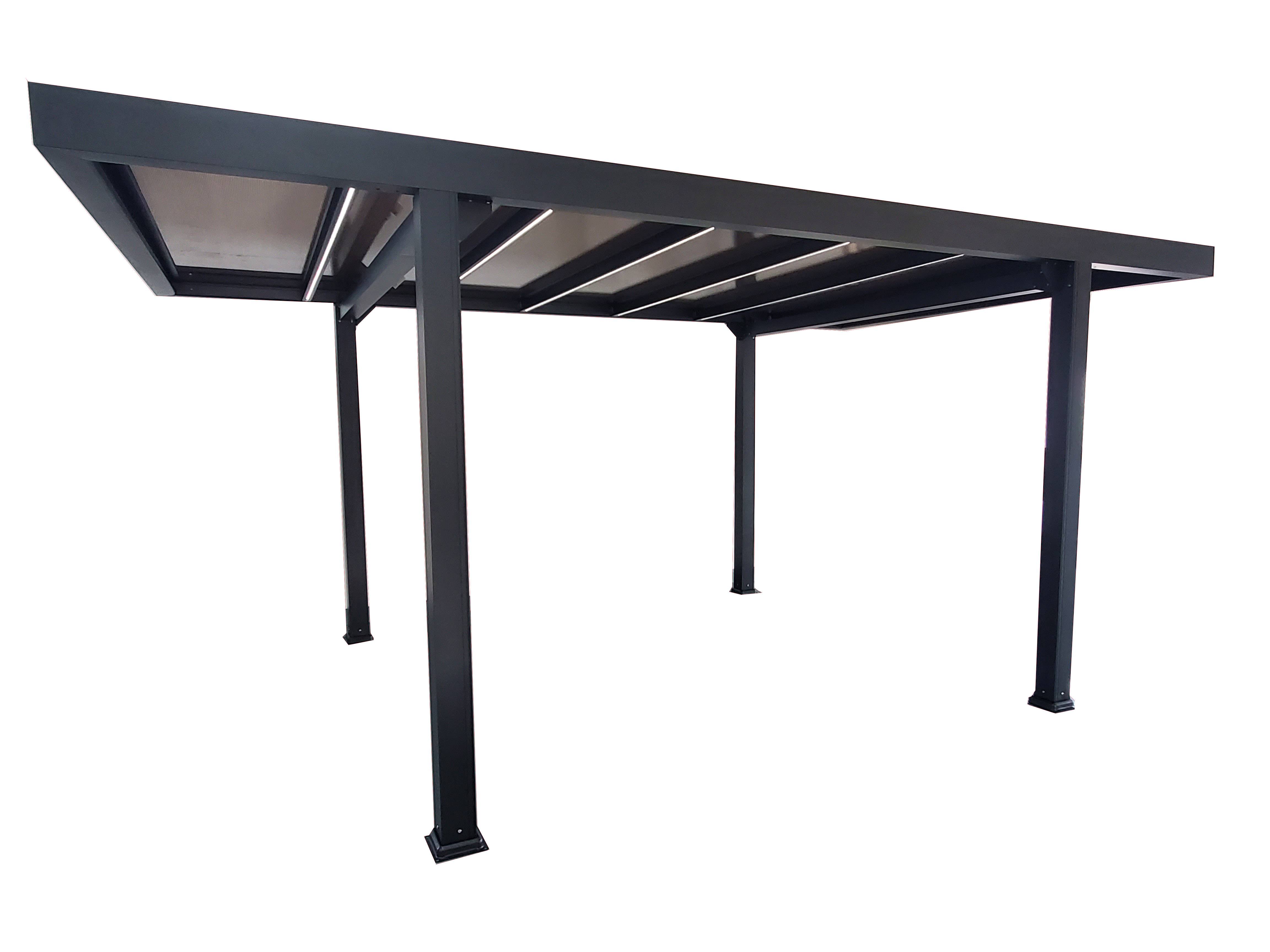 Carport aluminium 5,15mx 3m GREEN OUTSIDE coloris noir 1 place avec eclairage LED - Image 1