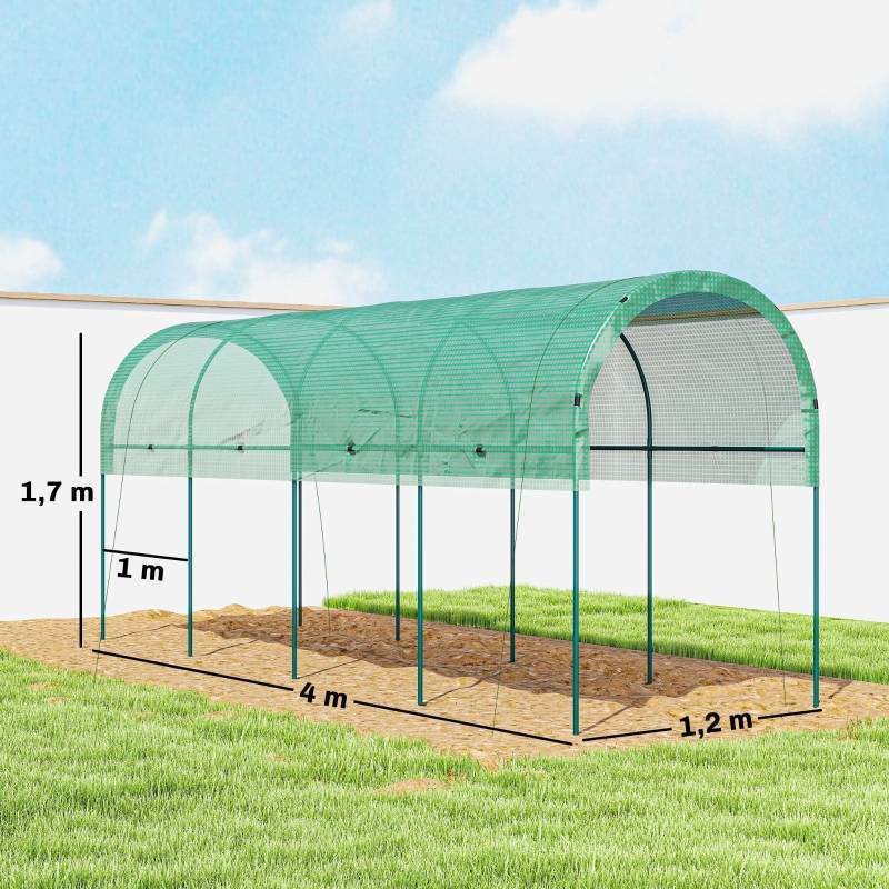Serre tunnel acier pour potager protection intempéries 400x120x170cm vert - ComfortXL Outdoor Living - Image 3