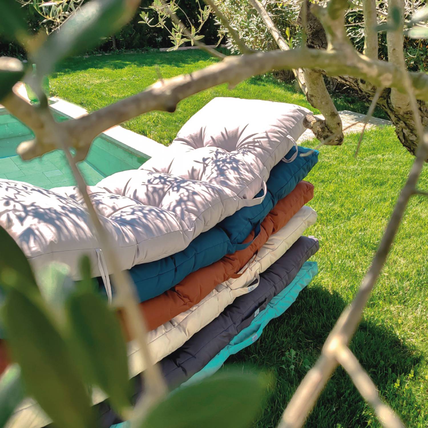 Coussin matelassé pour bain de soleil, transat - 185 x 60 cm - Beige - Linxor - Image 5