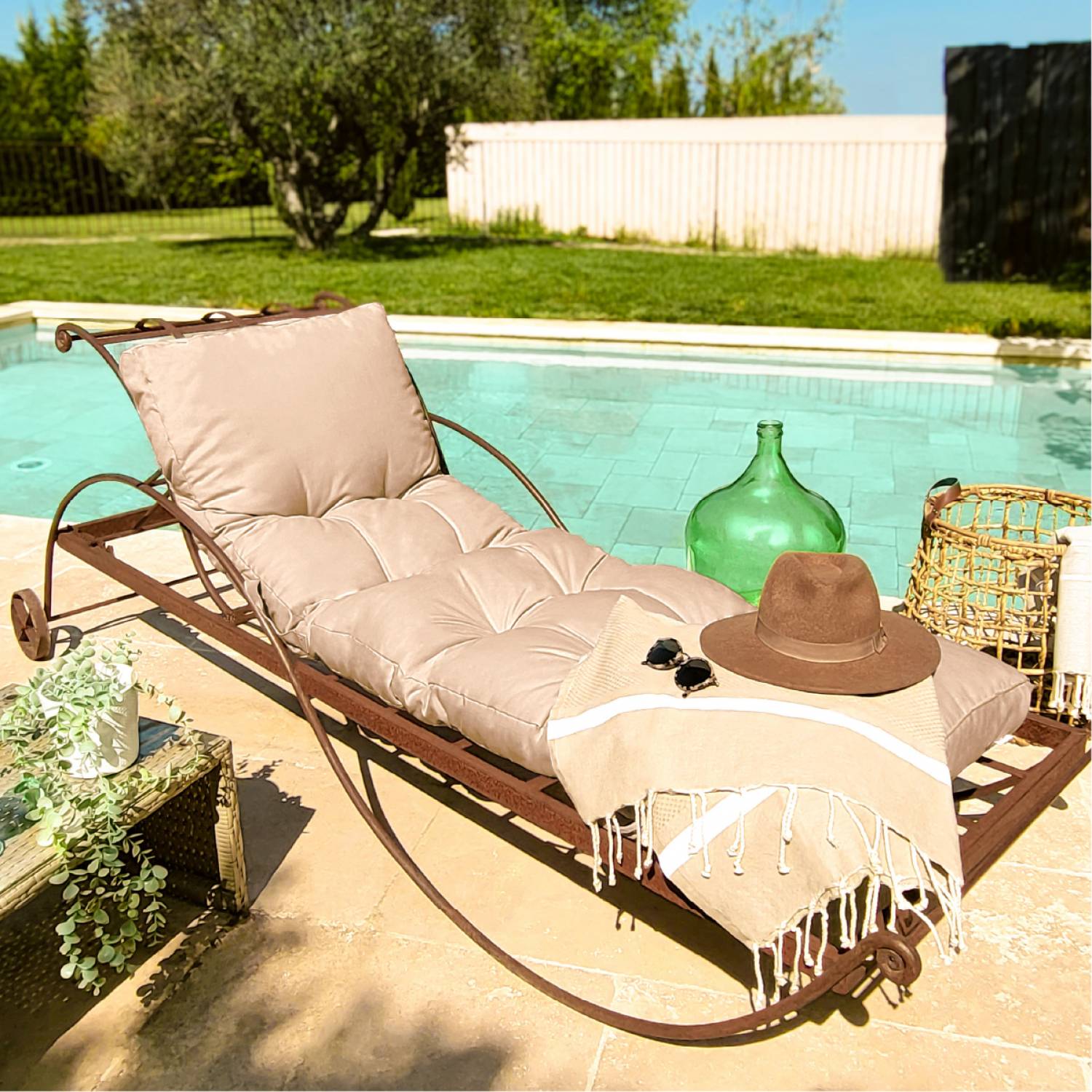 Coussin matelassé pour bain de soleil, transat - 185 x 60 cm - Beige - Linxor - Image 4
