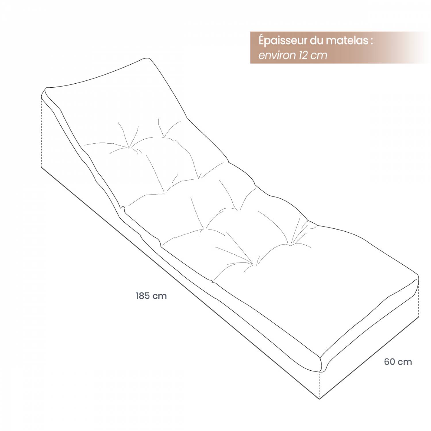 Coussin matelassé pour bain de soleil, transat - 185 x 60 cm - Beige - Linxor - Image 2