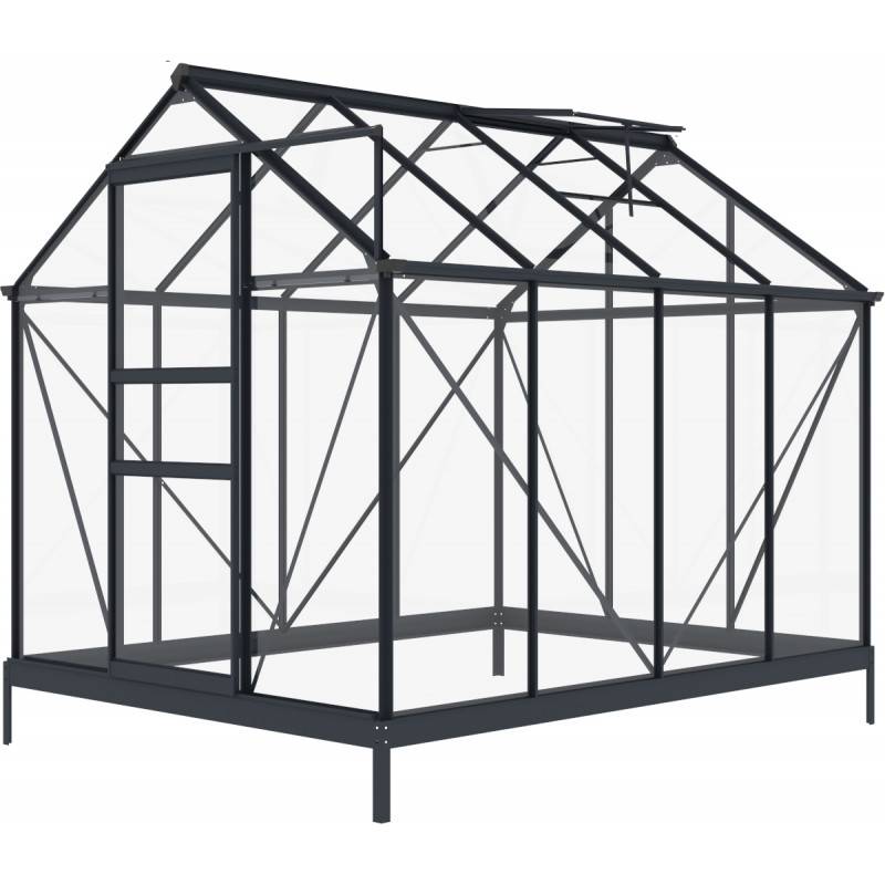 Serre de jardin 4,57m² aluminium anthracite verre trempé 4mm avec embase Green Protect Rinca - Image 6