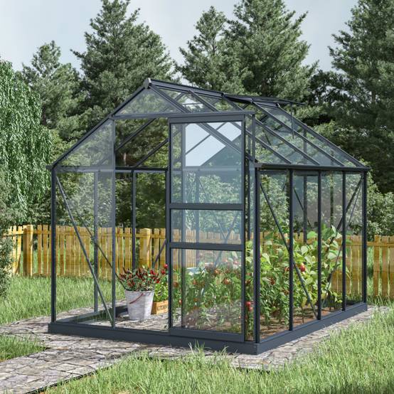 Serre de jardin 4,57m² aluminium anthracite verre trempé 4mm avec embase Green Protect Rinca - Image 3