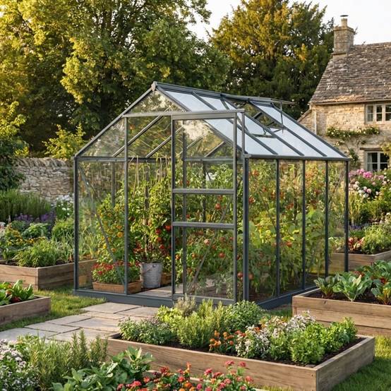 Serre de jardin 4,57m² aluminium anthracite verre trempé 4mm avec embase Green Protect Rinca - Image 1