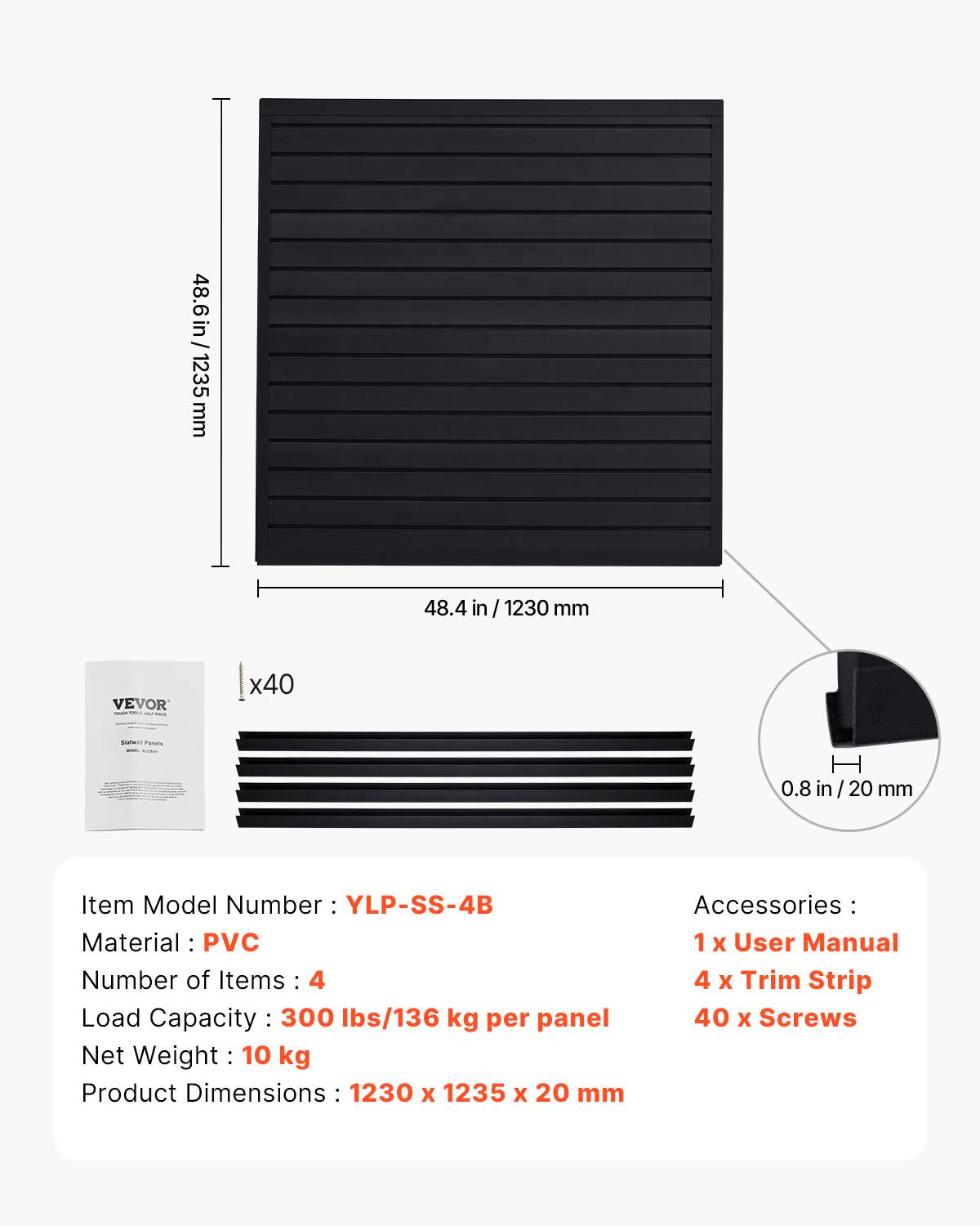 VEVOR Panneau mural garage 1230x1235 mm, PVC, noir modulaire. - Image 7