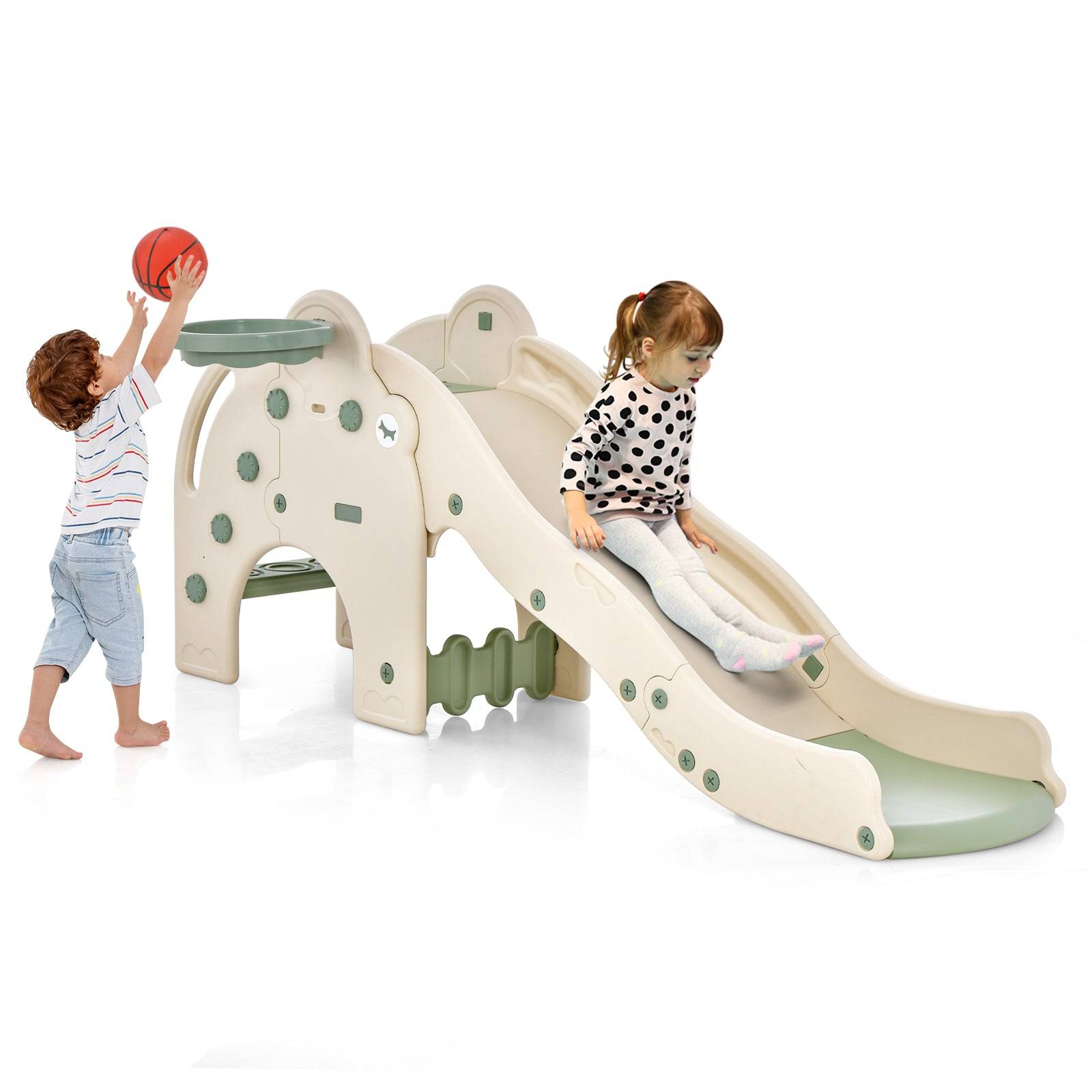Toboggan de jeu 4 en 1 pour enfants 187,5 x 47 x 77,5 cm amusant et sûr en PE vert et blanc