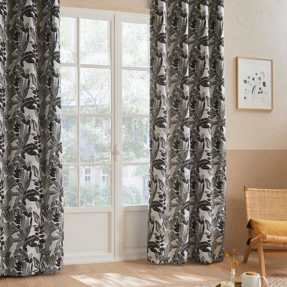 Atmosphera - Lot de 2 Rideaux à  œillets Jacquard Noir 140 x 260 cm - Image 3