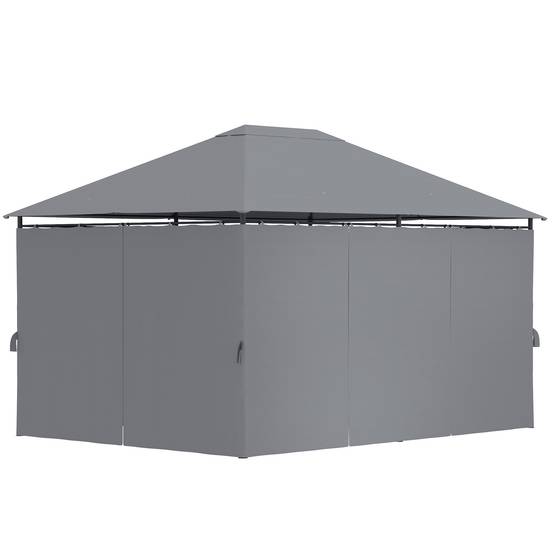 Tonnelle de jardin métal rideaux amovibles terrasse toit imperméable 3x4m gris - ComfortXL Outdoor Living - Image 2
