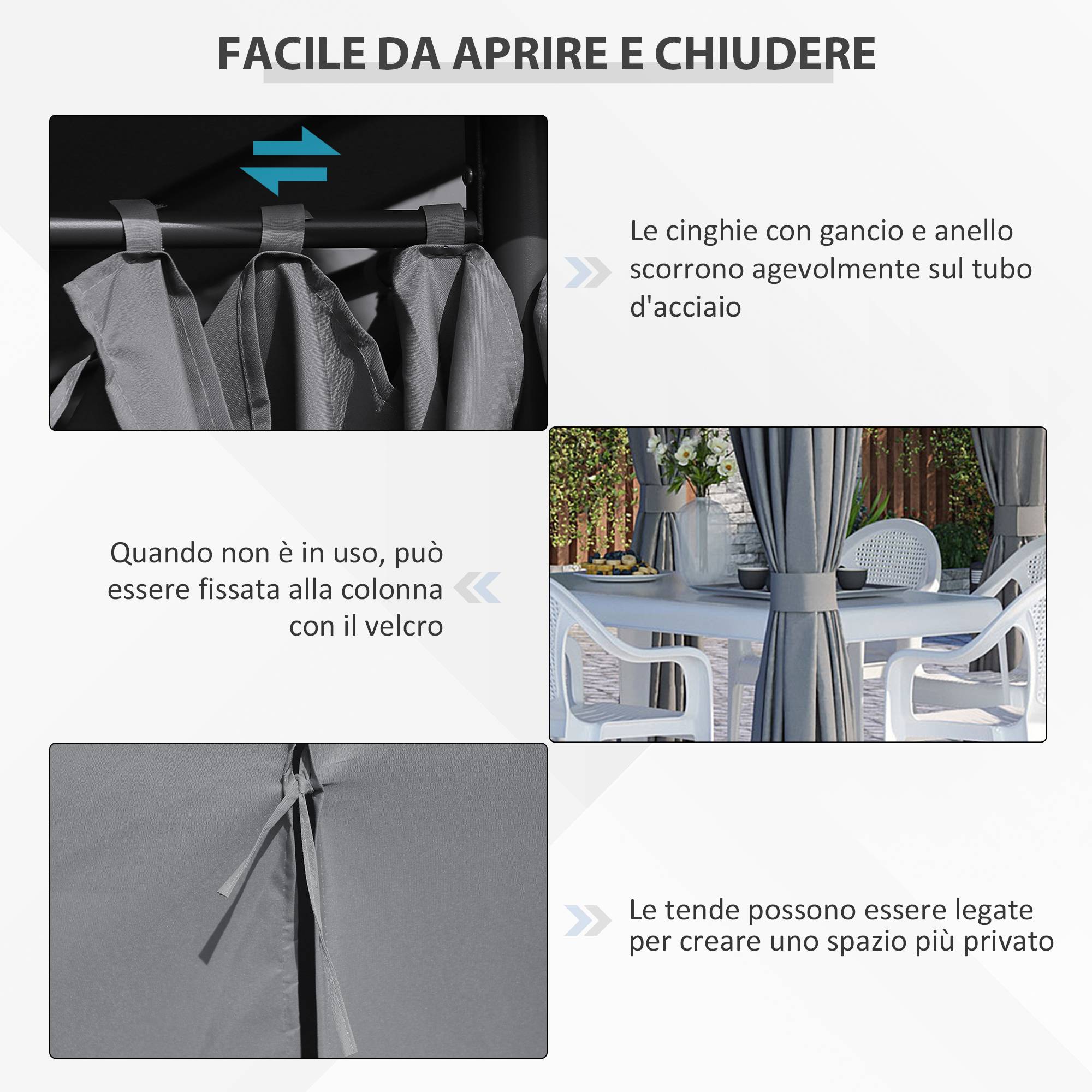 Tonnelle de jardin métal rideaux amovibles terrasse toit imperméable 3x4m gris - ComfortXL Outdoor Living - Image 7