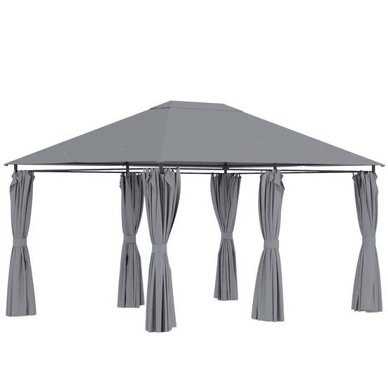 Tonnelle de jardin métal rideaux amovibles terrasse toit imperméable 3x4m gris - ComfortXL Outdoor Living - Image 1