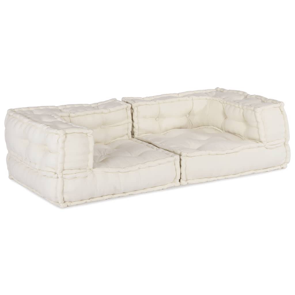 Canapé modulaire tissu coton crème 140 x 70 x 36 cm - PANGIVO - Image 2