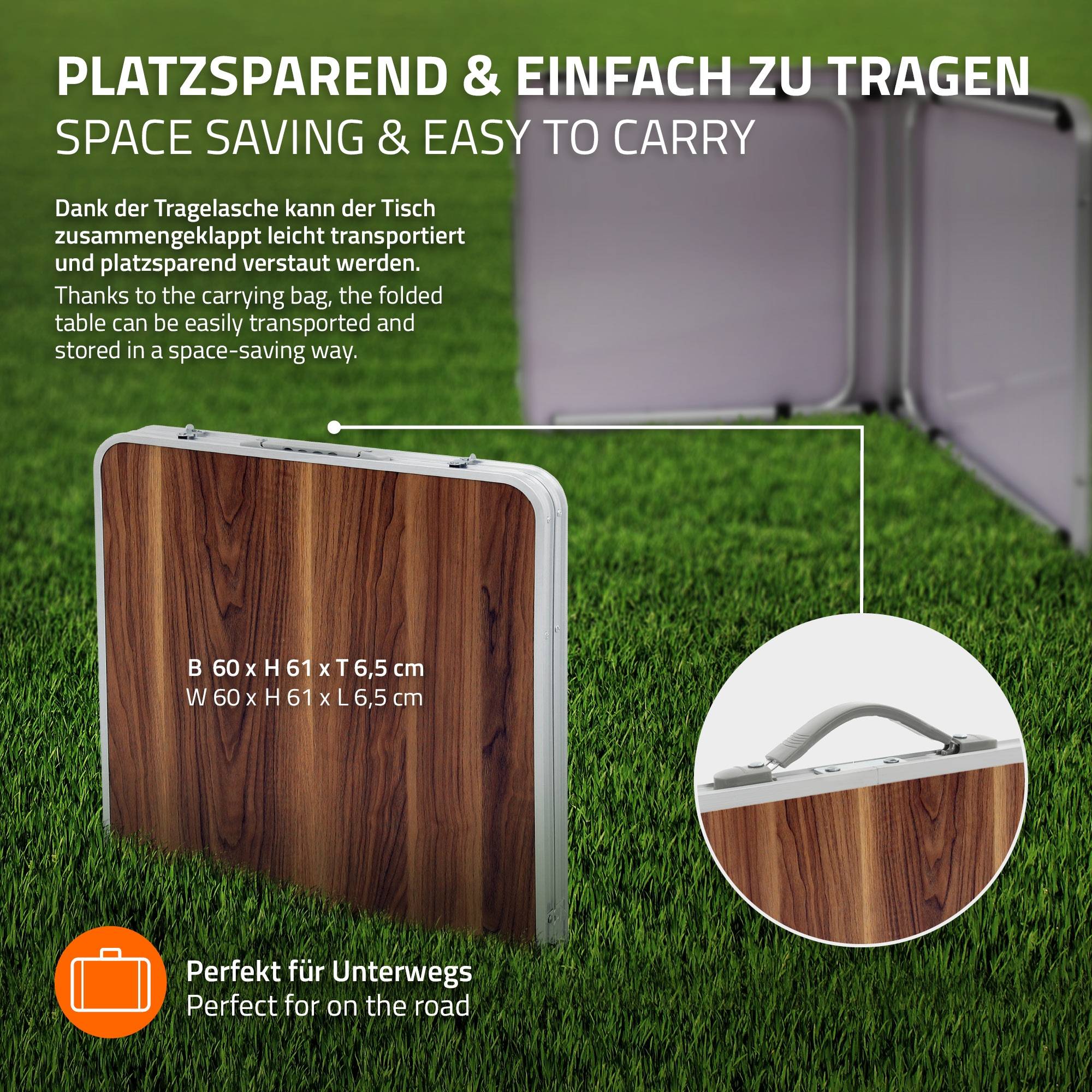 Ecd-Germany - Table Pliante Transportable de Camping - 120 x 60 x 55/63/70 cm - Hauteur Réglable - en Aluminium et MDF - Marron - Image 6