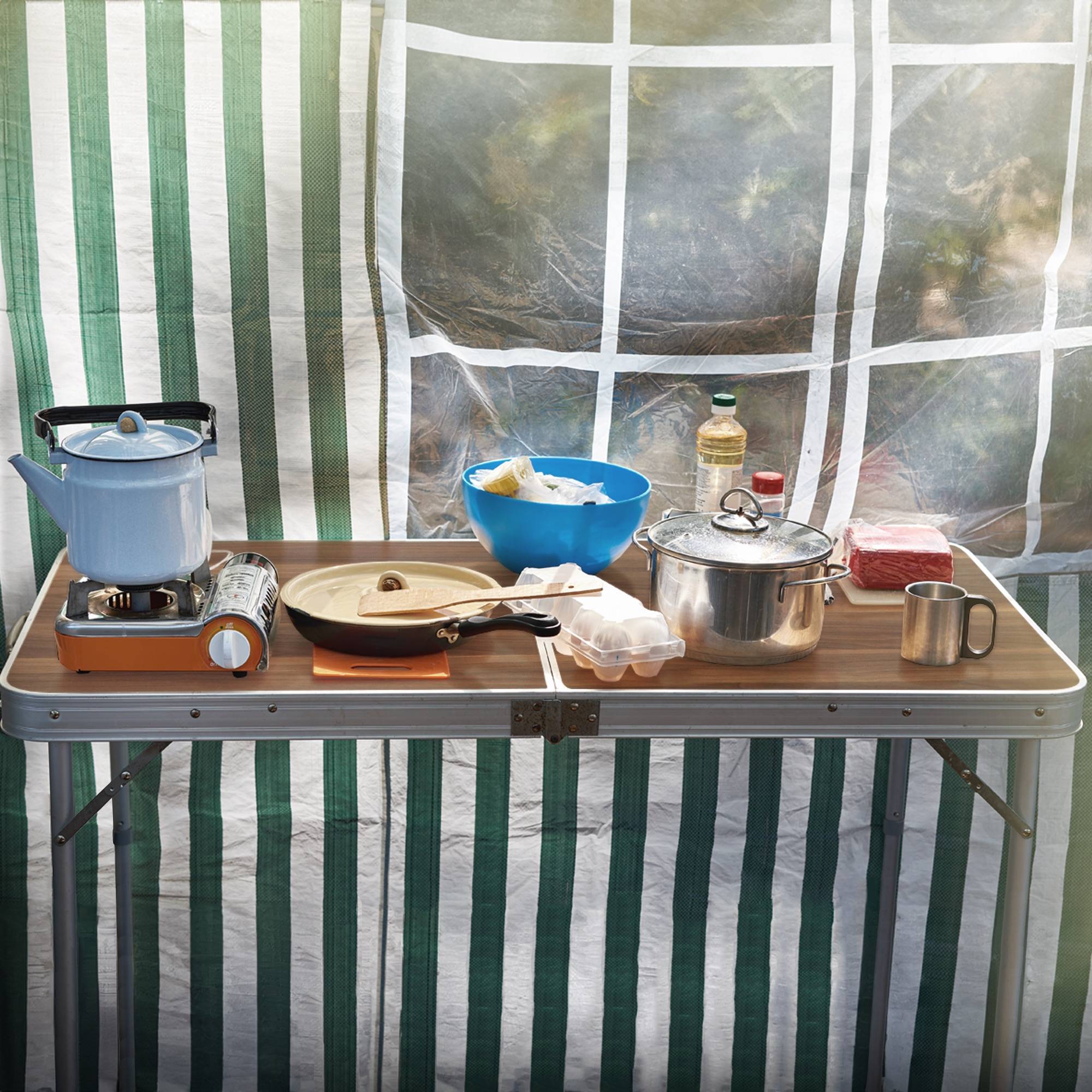 Ecd-Germany - Table Pliante Transportable de Camping - 120 x 60 x 55/63/70 cm - Hauteur Réglable - en Aluminium et MDF - Marron - Image 10