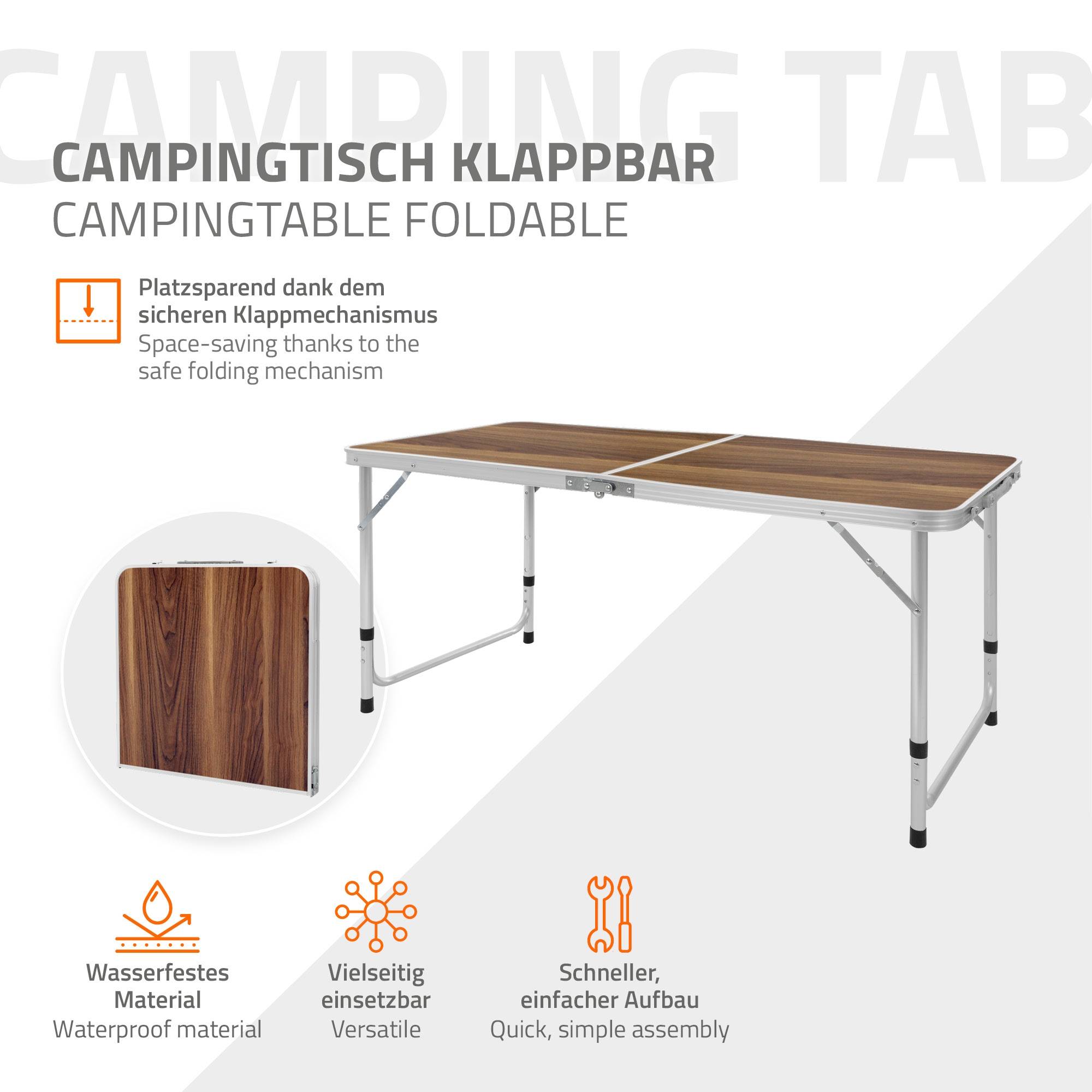 Ecd-Germany - Table Pliante Transportable de Camping - 120 x 60 x 55/63/70 cm - Hauteur Réglable - en Aluminium et MDF - Marron - Image 3