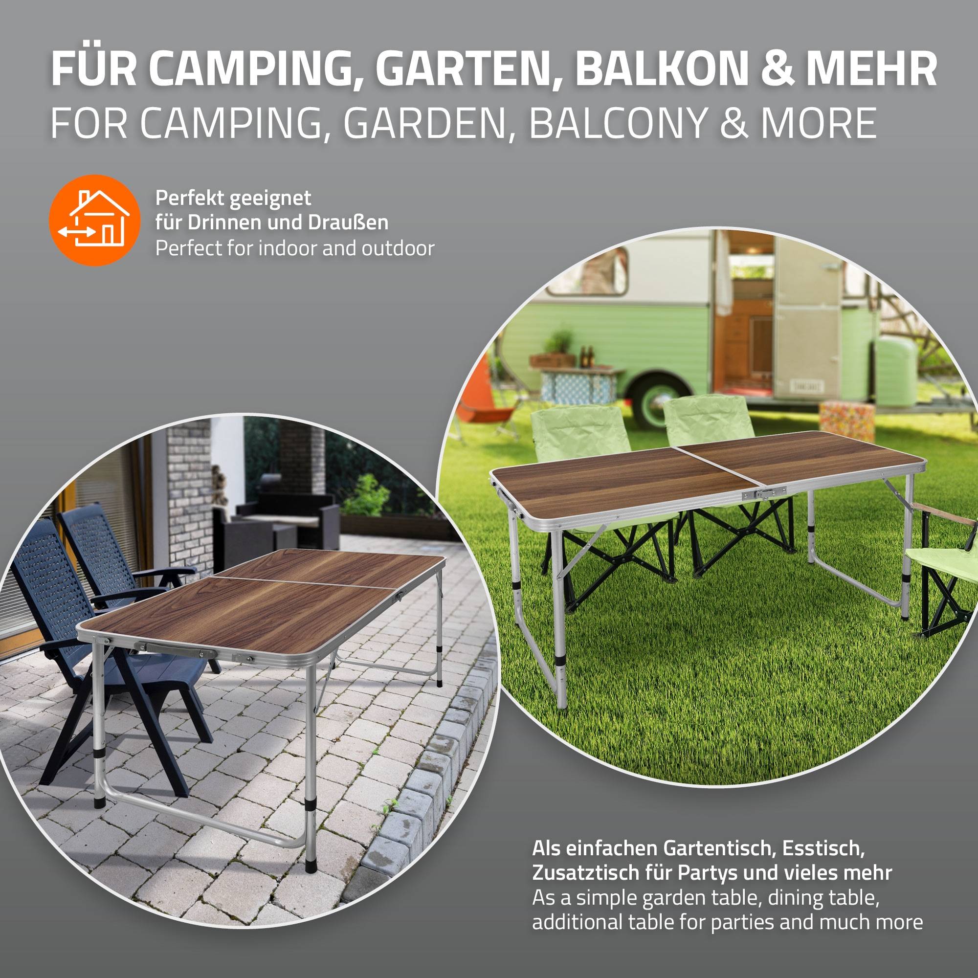 Ecd-Germany - Table Pliante Transportable de Camping - 120 x 60 x 55/63/70 cm - Hauteur Réglable - en Aluminium et MDF - Marron - Image 8