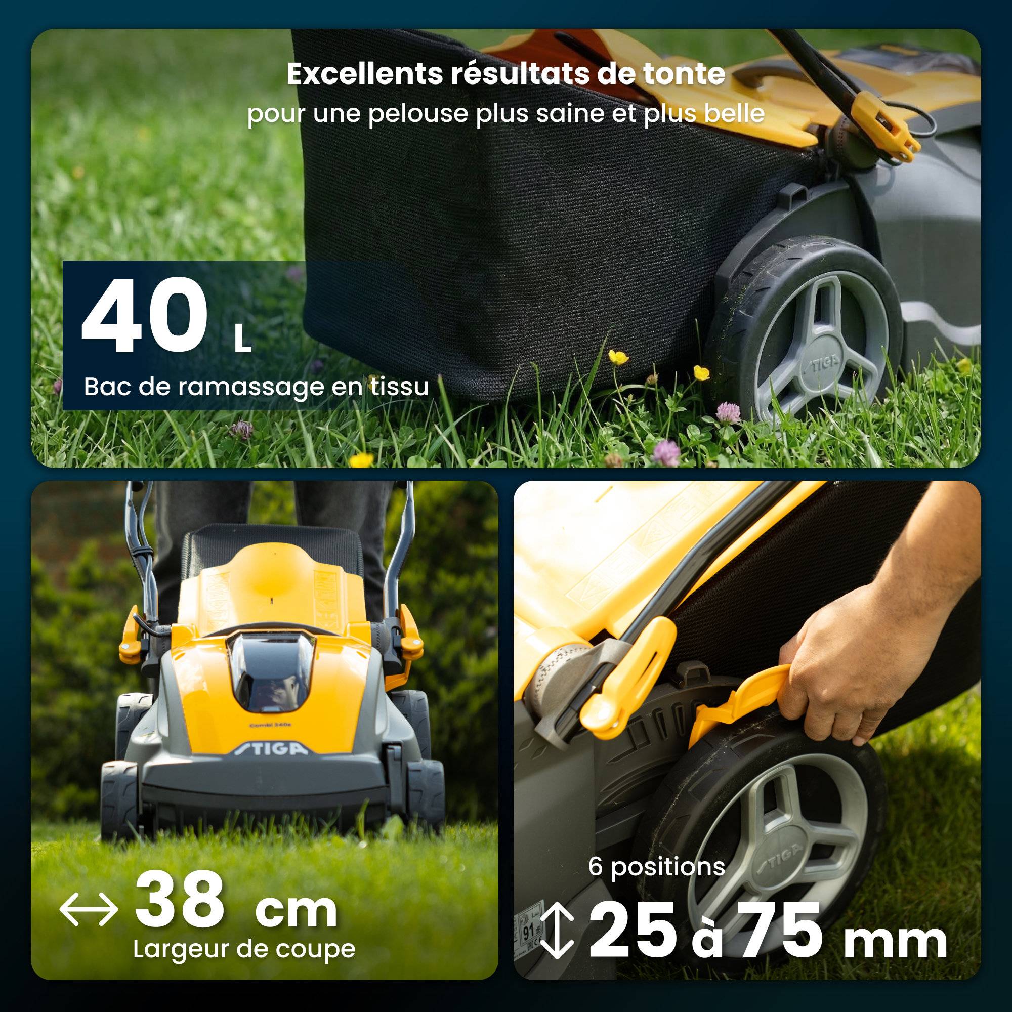 Stiga - Tondeuse Combi340e Kit, panier 40L, batterie 48V (4Ah), max. 350m² - STIGA - Image 2