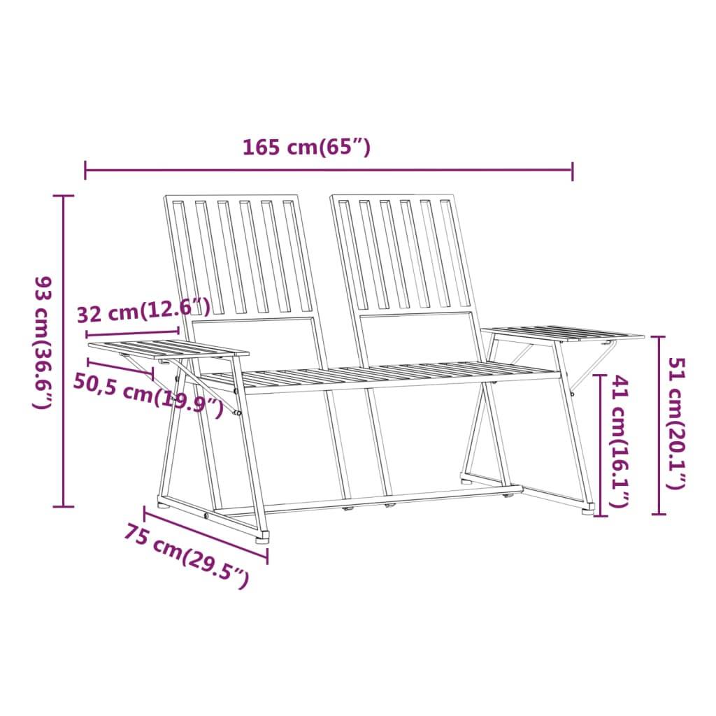 Helloshop26 - Banc de jardin meuble de patio d'extérieur terrasse 2 places 165 x 75 x 93 cm noir acier - Image 7