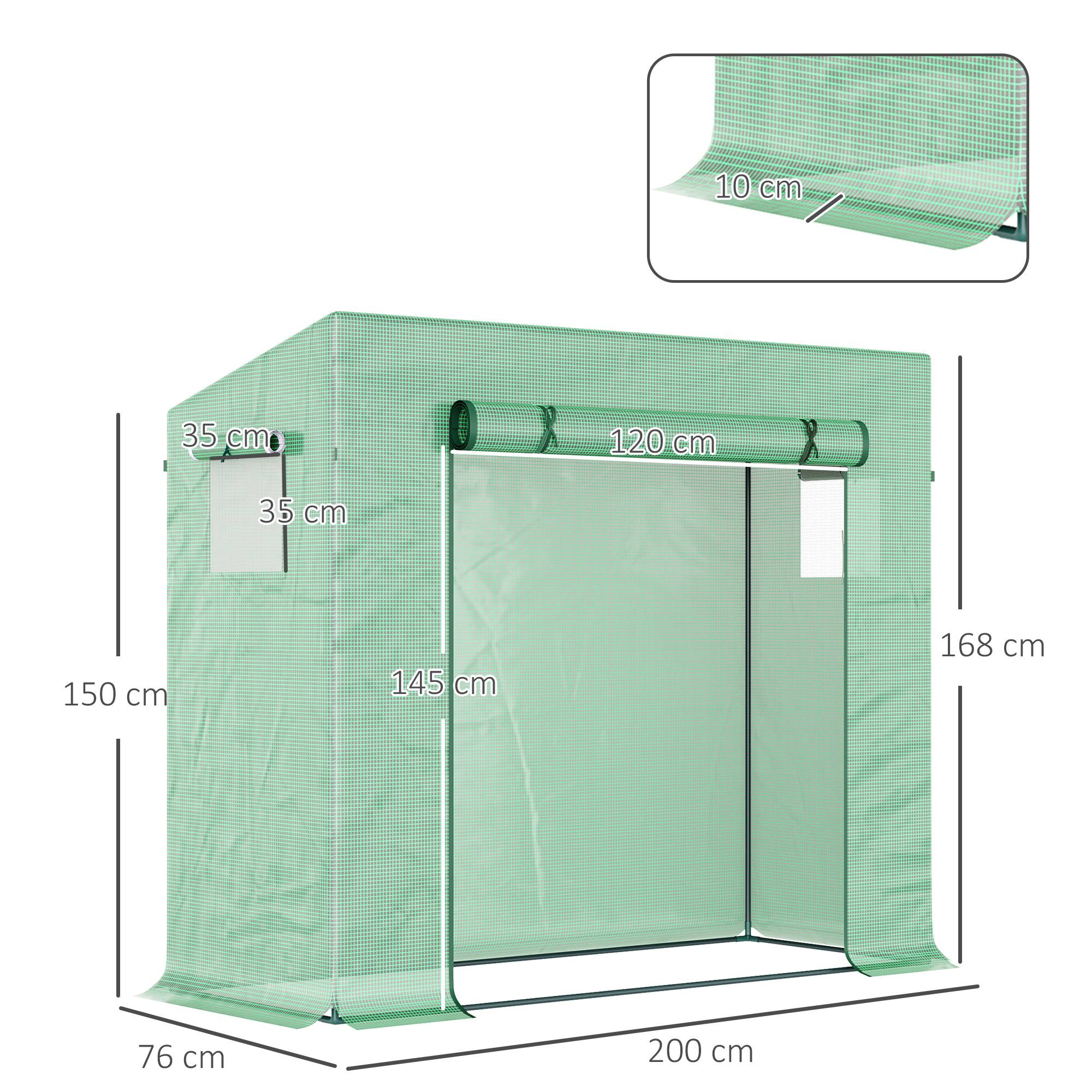 Sans Marque - Serre aluminium porte enroulable fenêtres latérales acier plastique 200x76x168 cm verte serre jardin balcon - Image 5