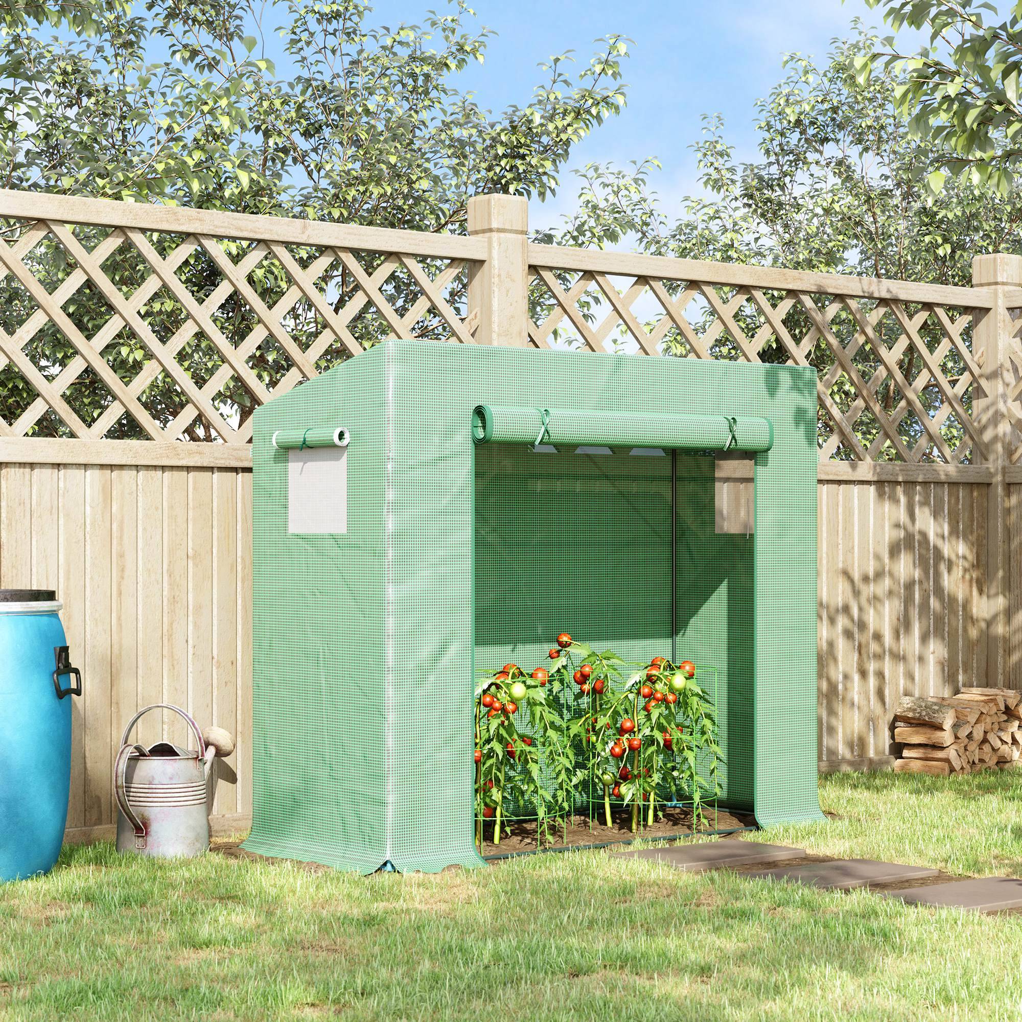 Sans Marque - Serre aluminium porte enroulable fenêtres latérales acier plastique 200x76x168 cm verte serre jardin balcon - Image 4
