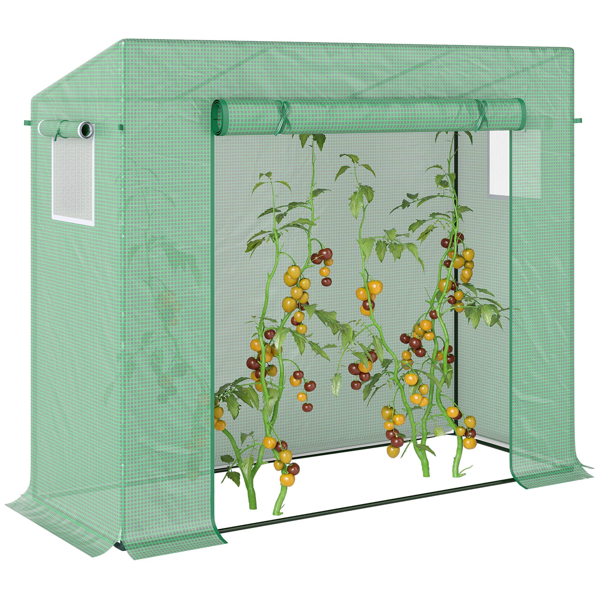 Sans Marque - Serre aluminium porte enroulable fenêtres latérales acier plastique 200x76x168 cm verte serre jardin balcon - Image 1
