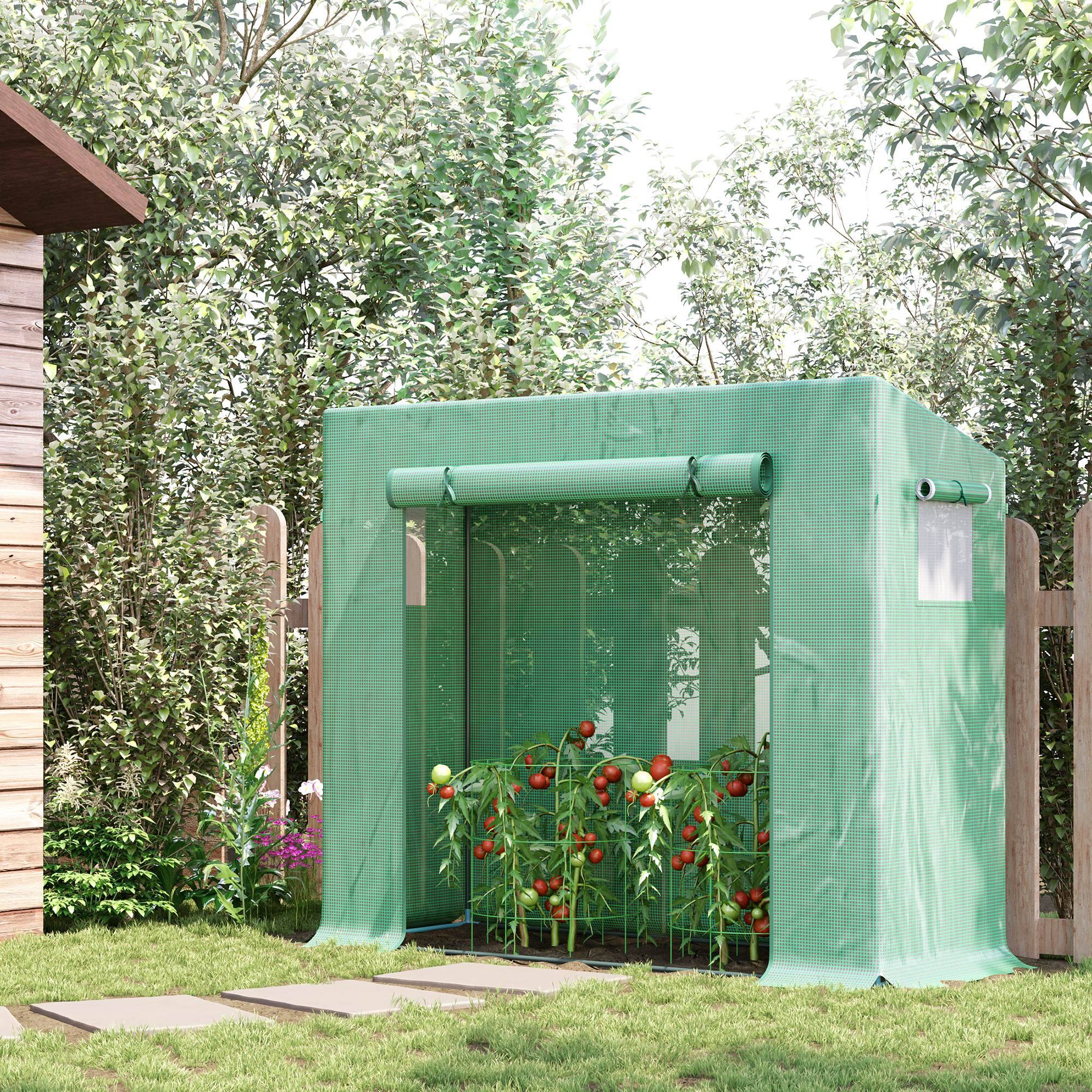 Sans Marque - Serre aluminium porte enroulable fenêtres latérales acier plastique 200x76x168 cm verte serre jardin balcon - Image 3