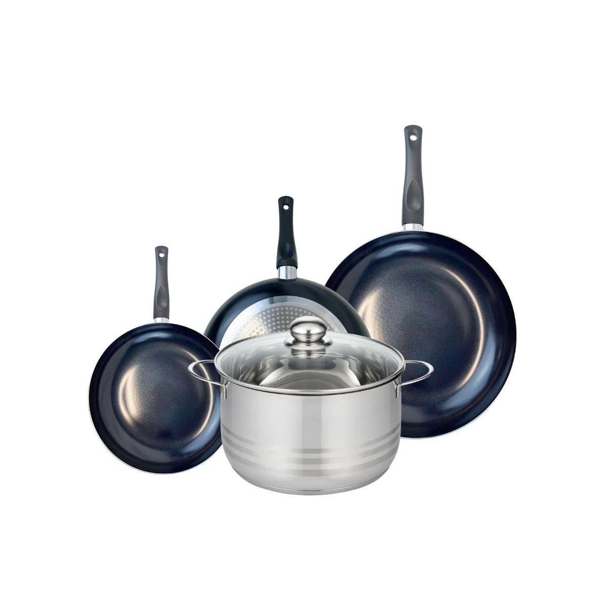 Ensemble de 3 Poêles de cuisson 20, 24 et 28 cm et 1 faitout 24 cm Elo Prima Brillant - Image 1