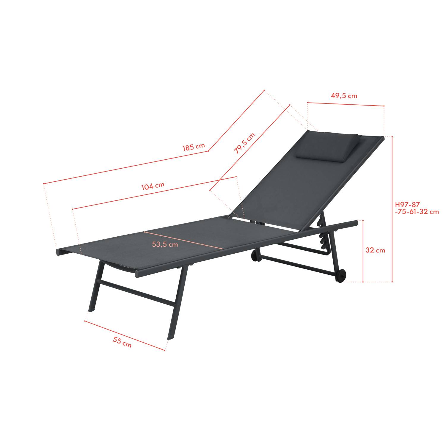 Autre - Lot de 2 transats inclinables et empilables - Anthracite - SUNNY - Image 6