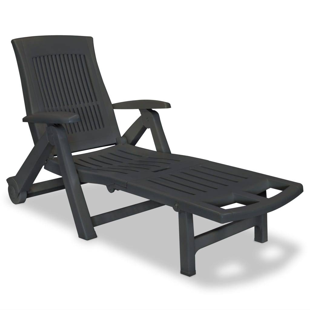 Helloshop26 - Transat chaise longue bain de soleil lit de jardin terrasse meuble d'extérieur avec repose-pied plastique anthracite - Image 1
