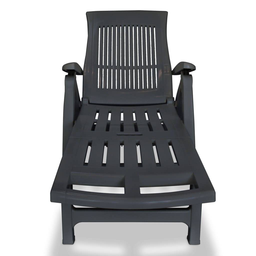 Helloshop26 - Transat chaise longue bain de soleil lit de jardin terrasse meuble d'extérieur avec repose-pied plastique anthracite - Image 2