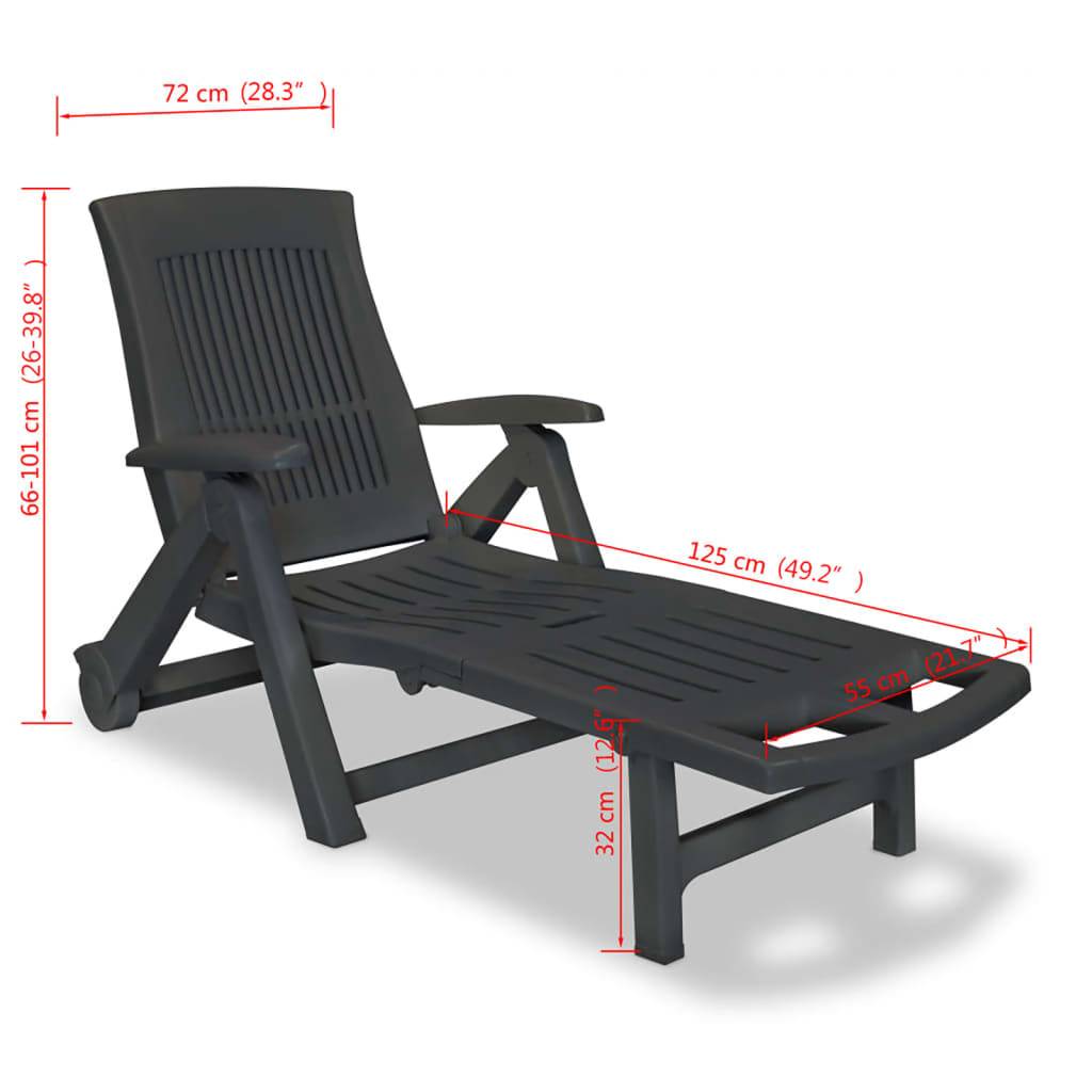 Helloshop26 - Transat chaise longue bain de soleil lit de jardin terrasse meuble d'extérieur avec repose-pied plastique anthracite - Image 7