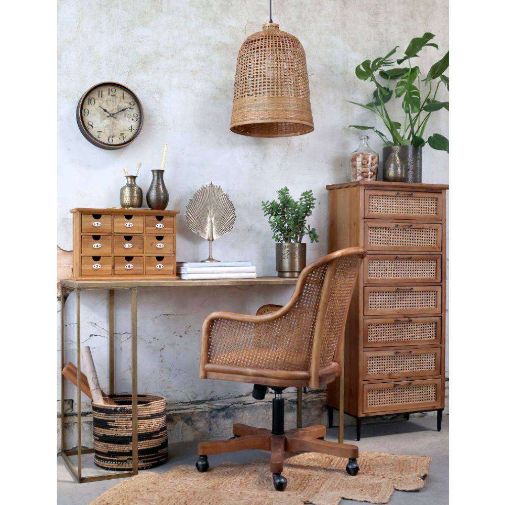 Chaise de bureau antique en rotin et bois de bouleau 62 x 62 x 92 cm Chemin de campagne - Image 3