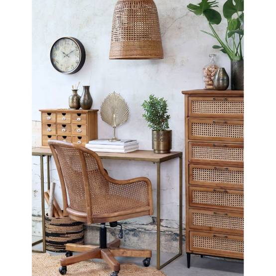 Chaise de bureau antique en rotin et bois de bouleau 62 x 62 x 92 cm Chemin de campagne - Image 4