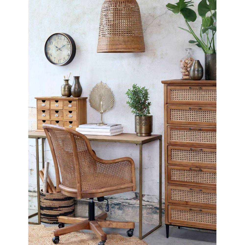 Chaise de bureau antique en rotin et bois de bouleau 62 x 62 x 92 cm Chemin de campagne - Image 4