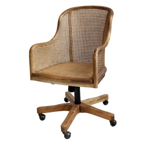 Chaise de bureau antique en rotin et bois de bouleau 62 x 62 x 92 cm Chemin de campagne - Image 1