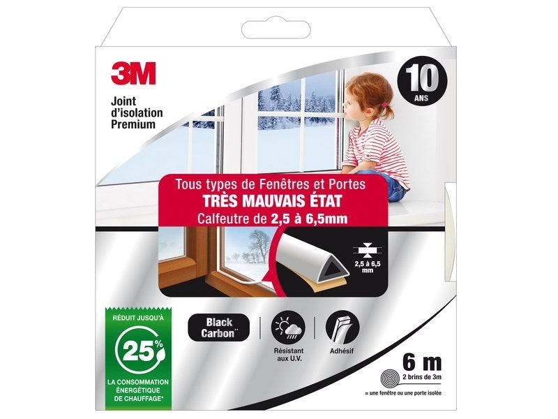 Joint Porte/Fenêtre Très Mauvais Etat Premium 2,5 À 6,5mm X 6m Blanc 3M