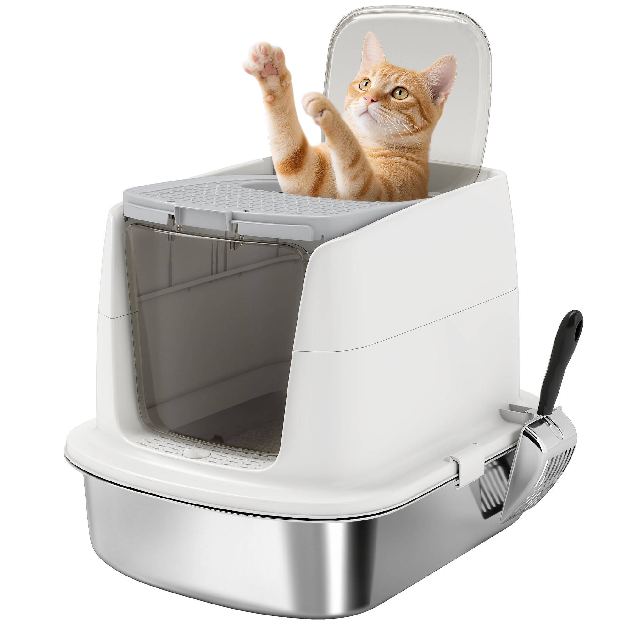 bac à litière chat acier inoxydable fermé pelle sac entrée sortie toilette fermée hygiénique maison chat - Image 1
