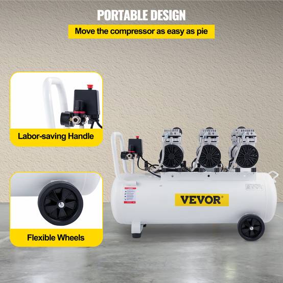 VEVOR Compresseur silencieux sans huile 22 gallons (80L), 2 manomètres, pour peinture/nettoyage. - Image 5