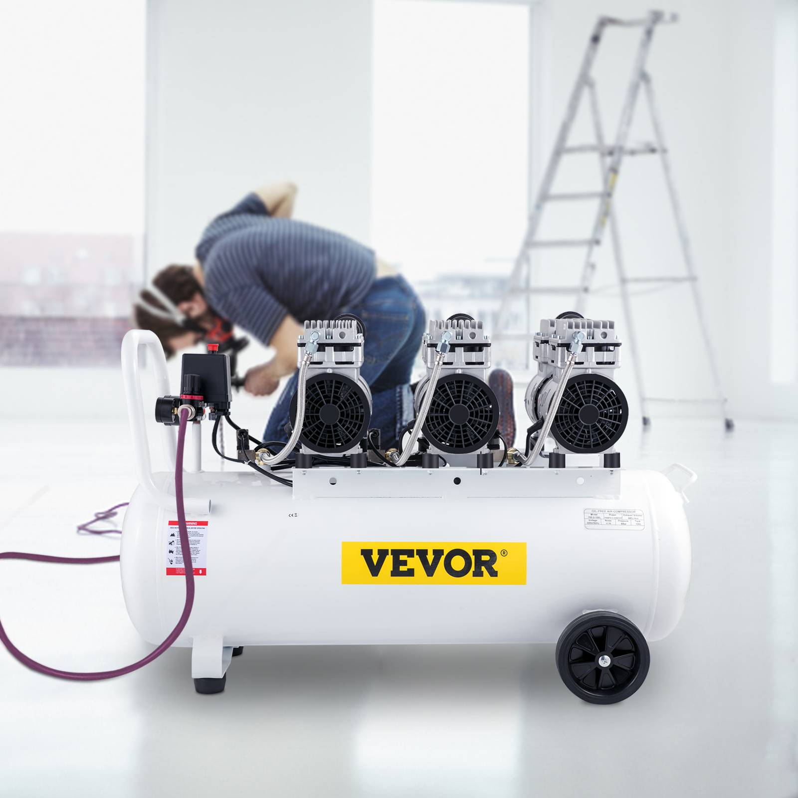 VEVOR Compresseur silencieux sans huile 22 gallons (80L), 2 manomètres, pour peinture/nettoyage. - Image 8