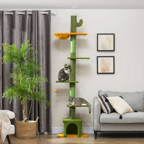 Arbre à chat plafond velours et chenille vert 55 x 34 x 275 cm - PANGIVO - Image 4