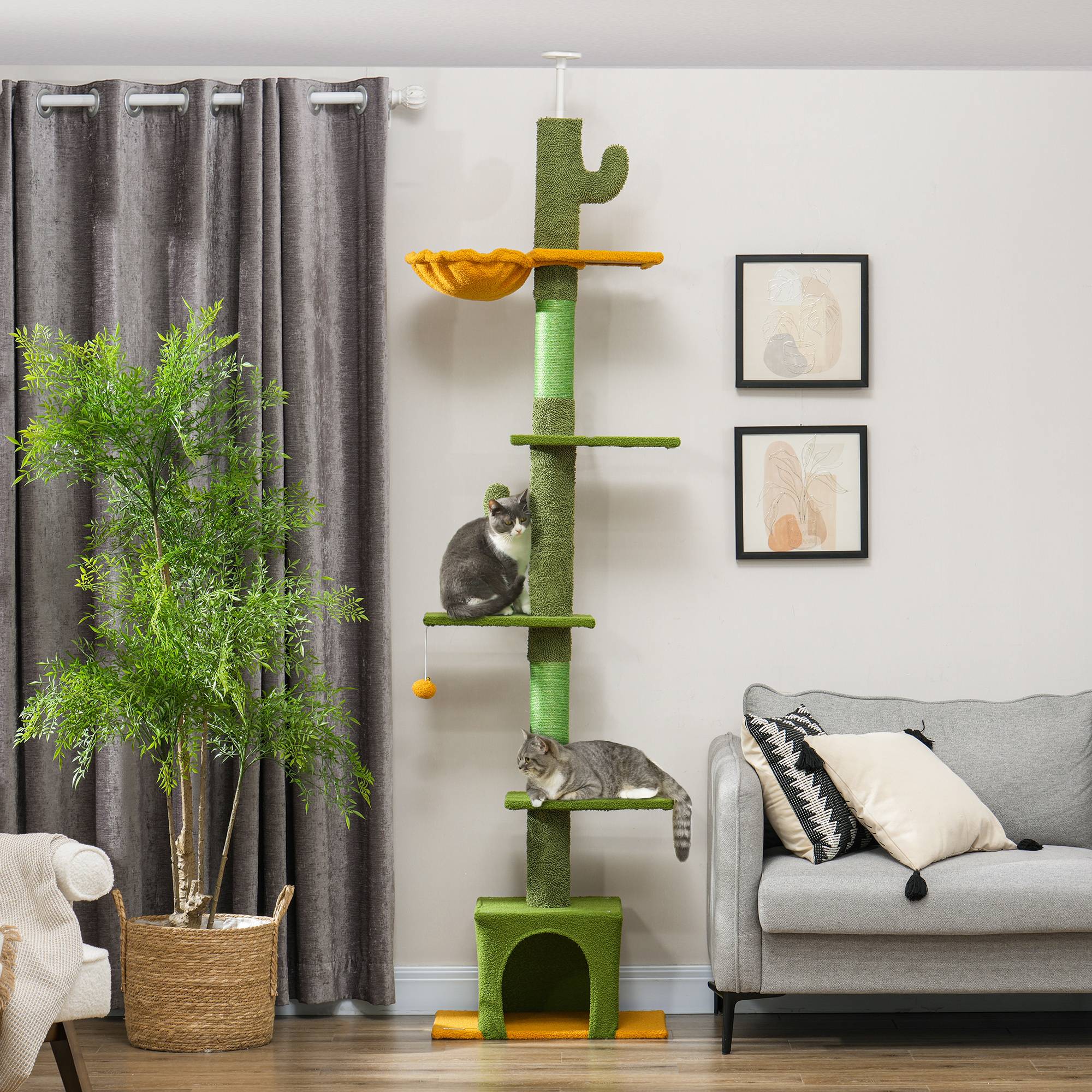 Arbre à chat plafond velours et chenille vert 55 x 34 x 275 cm - PANGIVO - Image 4