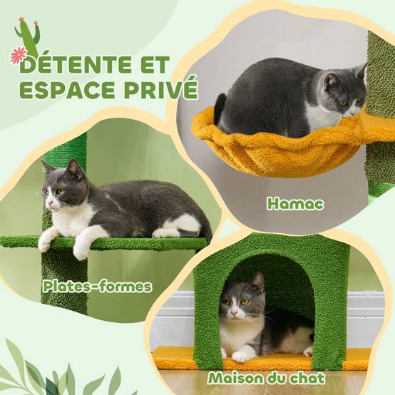 Arbre à chat plafond velours et chenille vert 55 x 34 x 275 cm - PANGIVO - Image 9