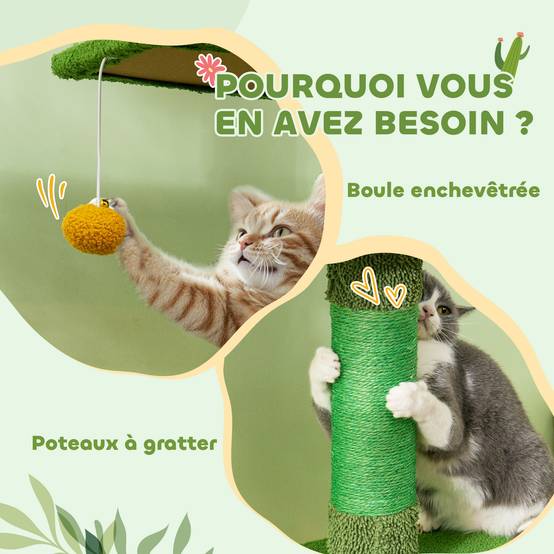 Arbre à chat plafond velours et chenille vert 55 x 34 x 275 cm - PANGIVO - Image 10