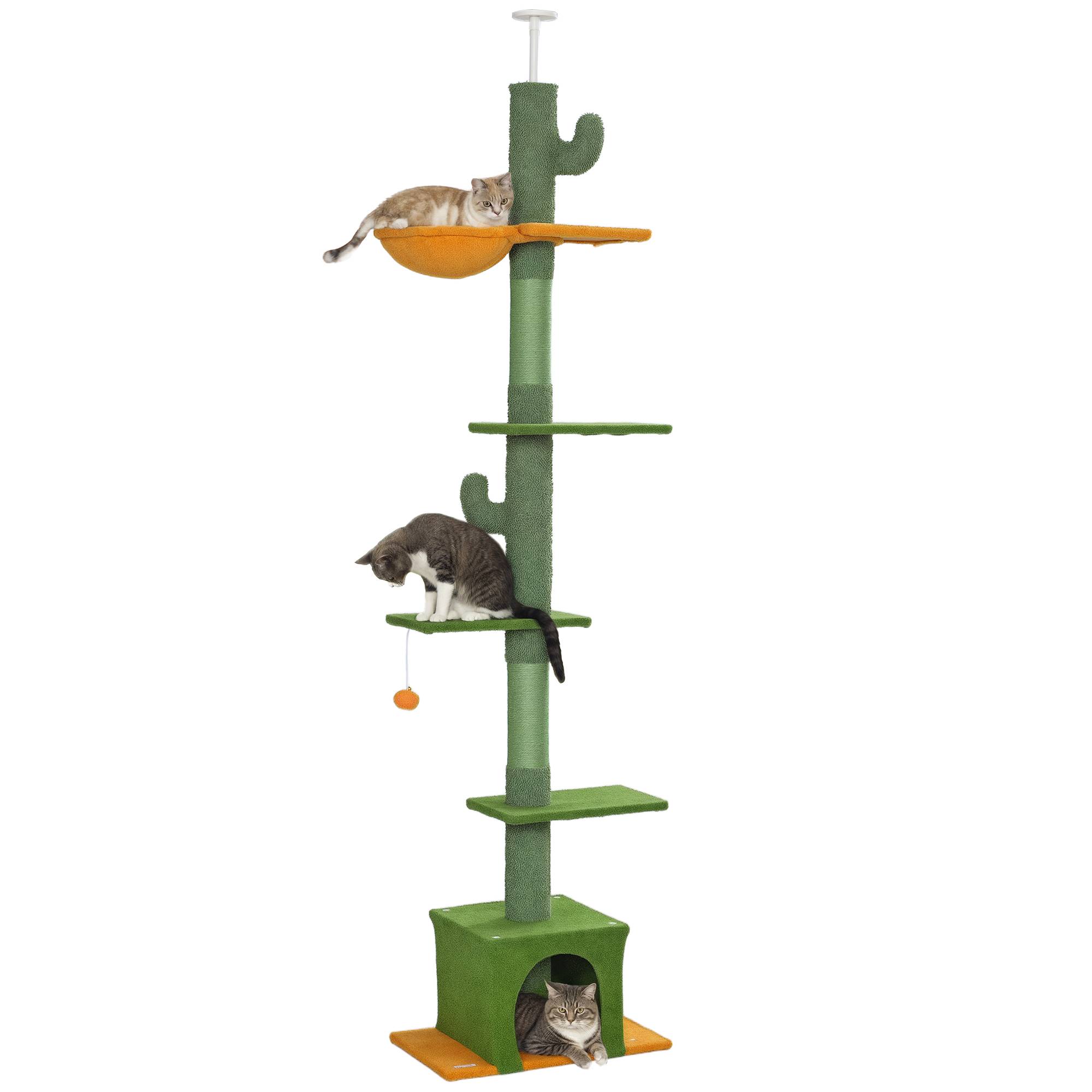 Arbre à chat plafond velours et chenille vert 55 x 34 x 275 cm - PANGIVO - Image 1