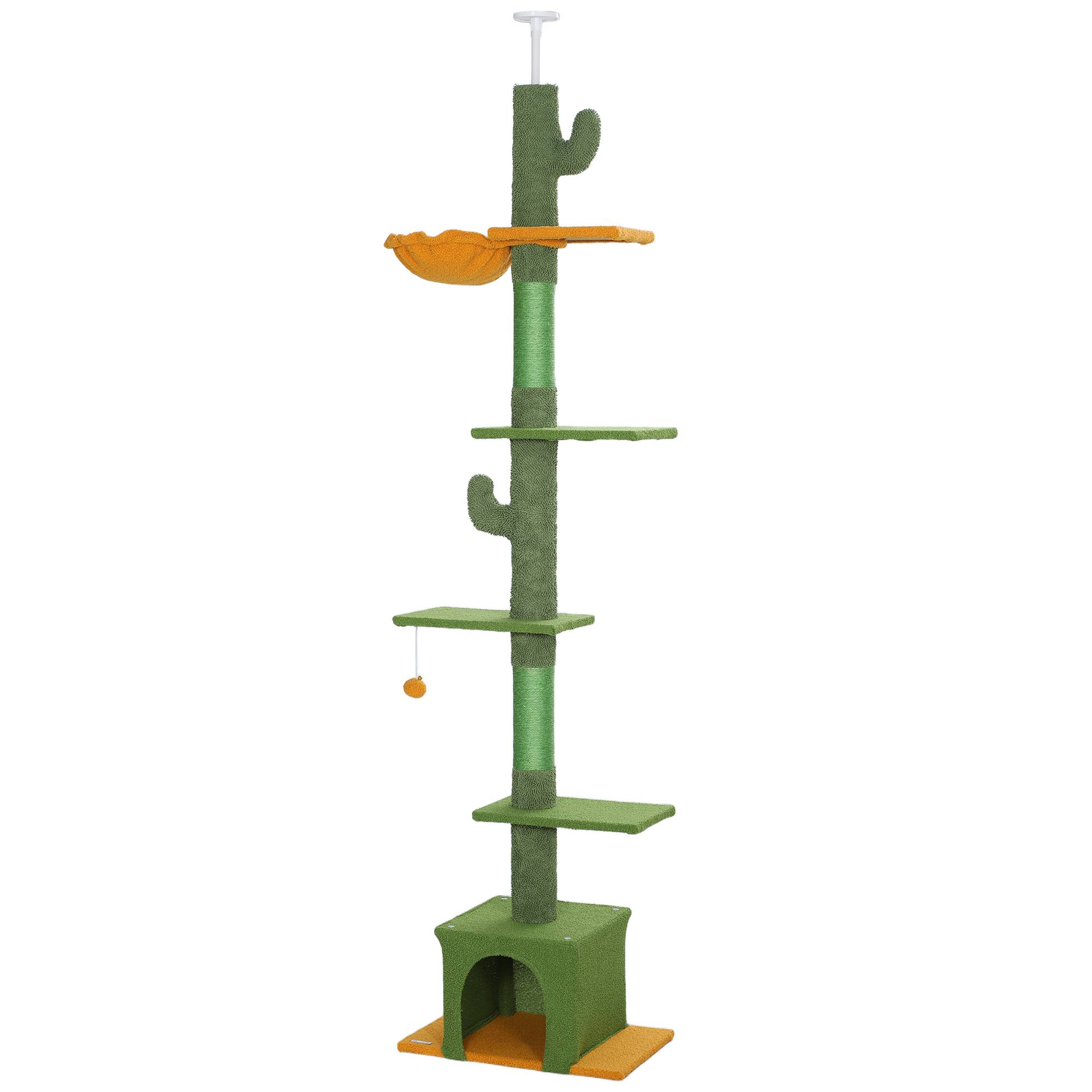 Arbre à chat plafond velours et chenille vert 55 x 34 x 275 cm - PANGIVO - Image 2